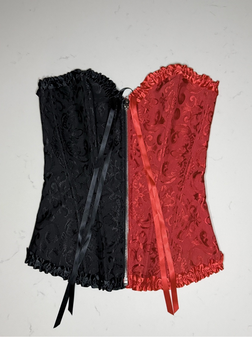 Topshop Black & Red Satin Jacquard Corset